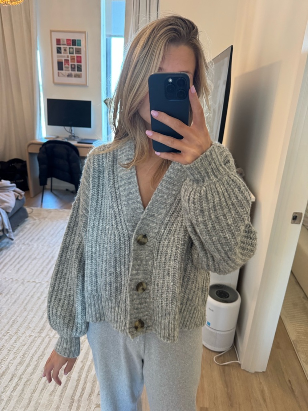 Madewell Heather Gray Chunky V-Neck Button Cardigan